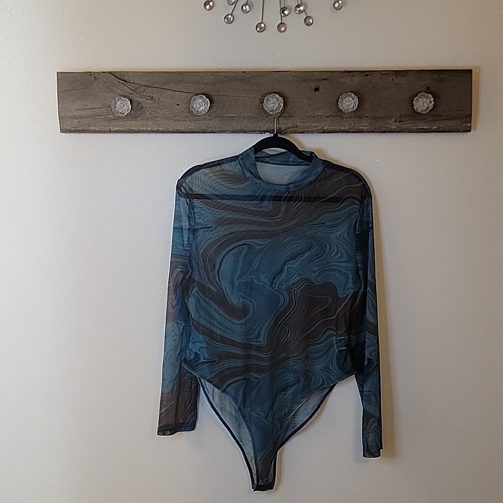 SHEIN Abstract sheer bodysuit SZ XXL